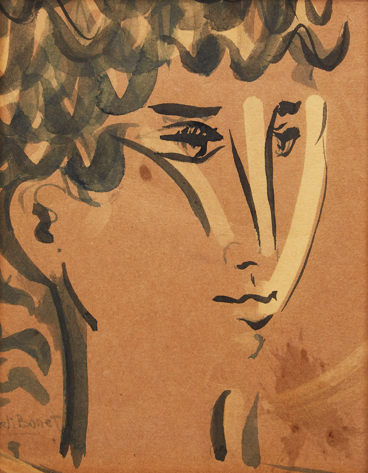 Jordi Bonet, Visage, ink on paper