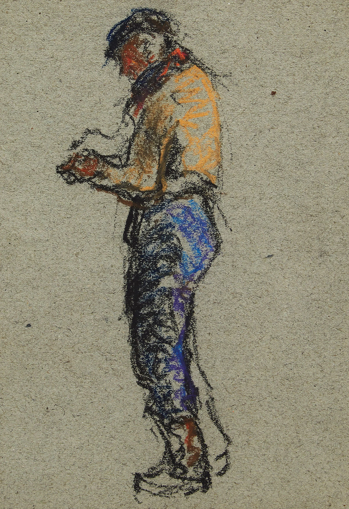 Manly Edward MacDonald, Man with Red Scarf, crayon on paper