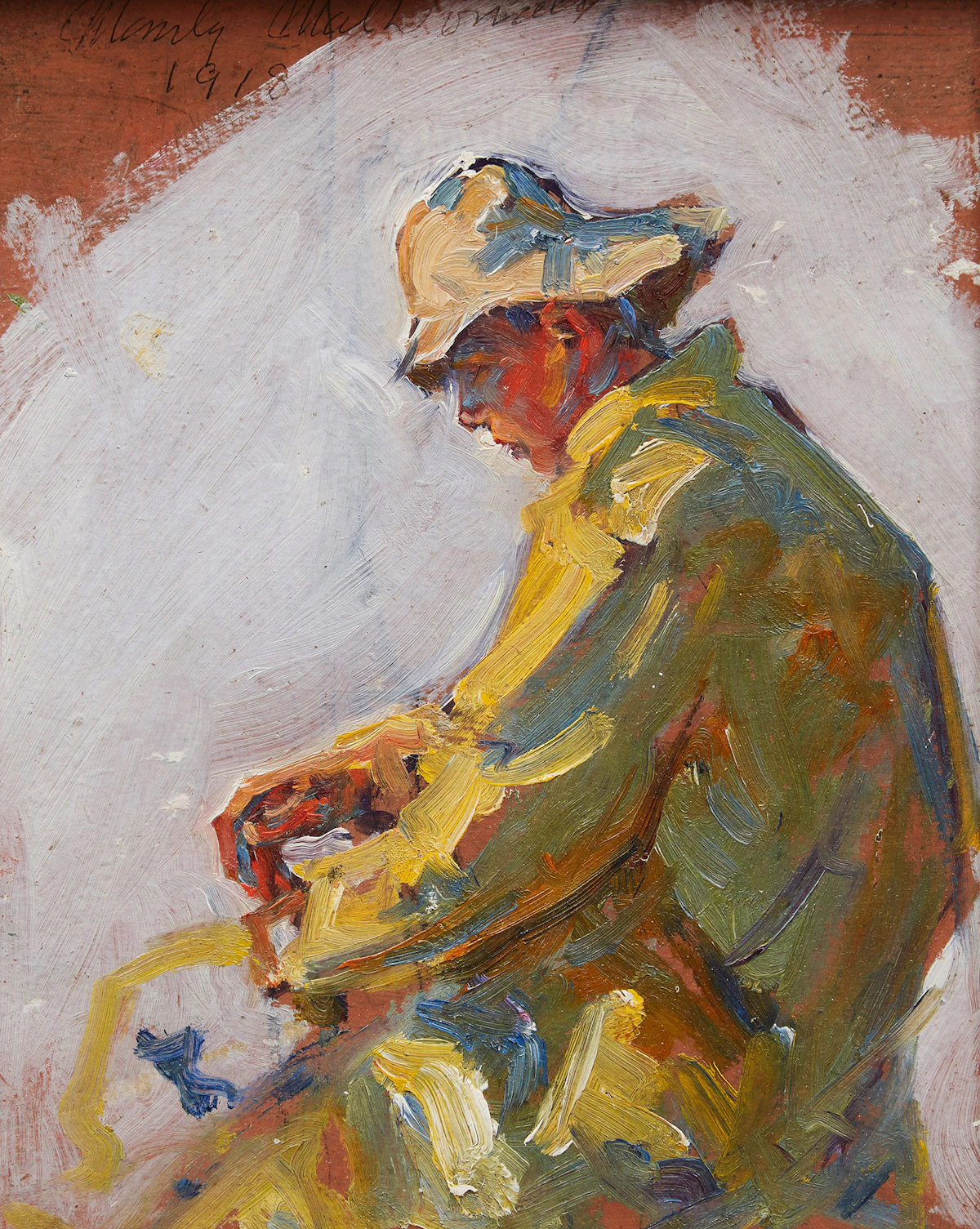 Manly Edward MacDonald, Portrait of a Fisherman (Study for “Fishermen, Lake Ontario”), oil on board, 1918