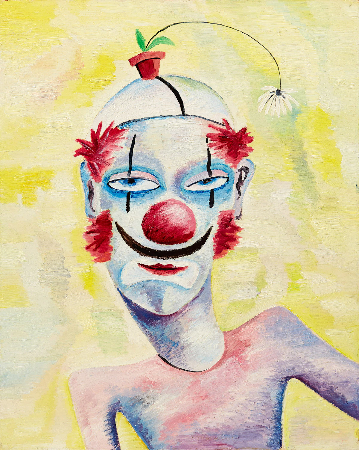 William John Bertram Newcombe, Clown and Yellow, oil on masonite