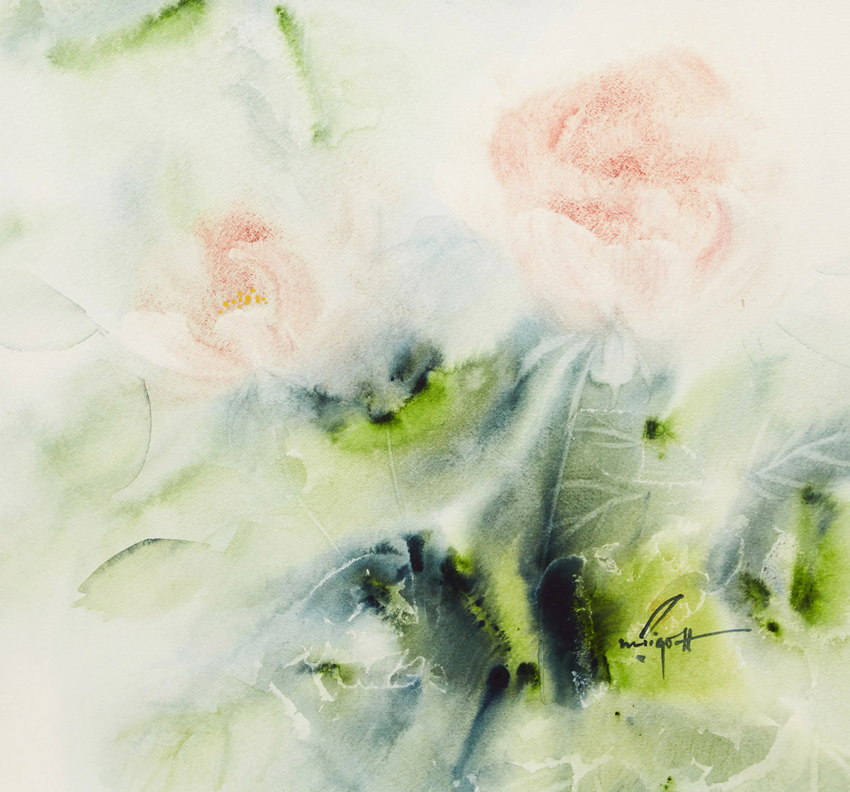 Marjorie Pigott, Floral Studies , two watercolours