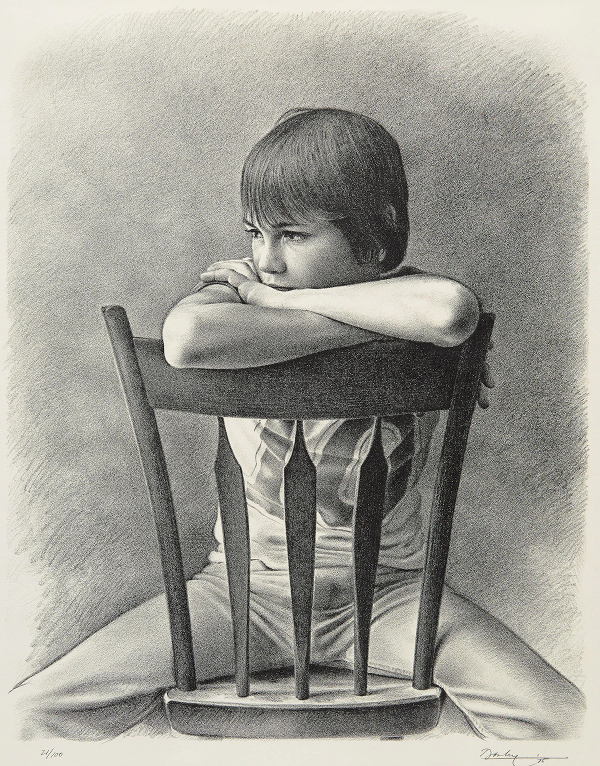 Kenneth Danby, Boy in a Chair, lithograph, 1975