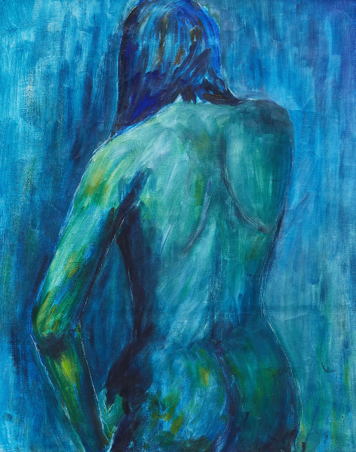 Unknown Artist, Nude in Blue, oil on paper