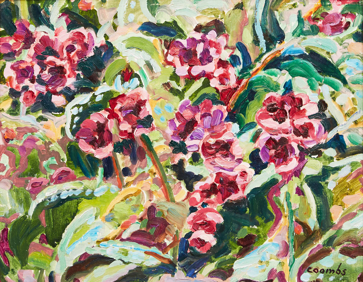 Edith Grace Coombs, Mistensia at Camp, oil on board