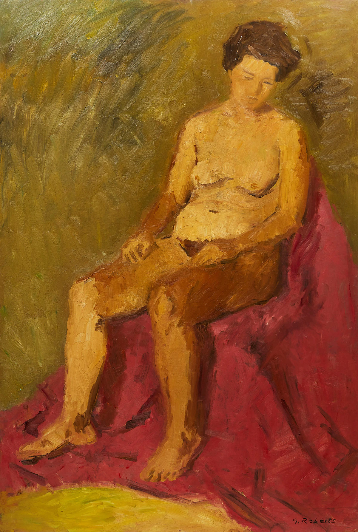 William Goodridge Roberts, Nude Seated on Pink Cloth, oil on board, 1958