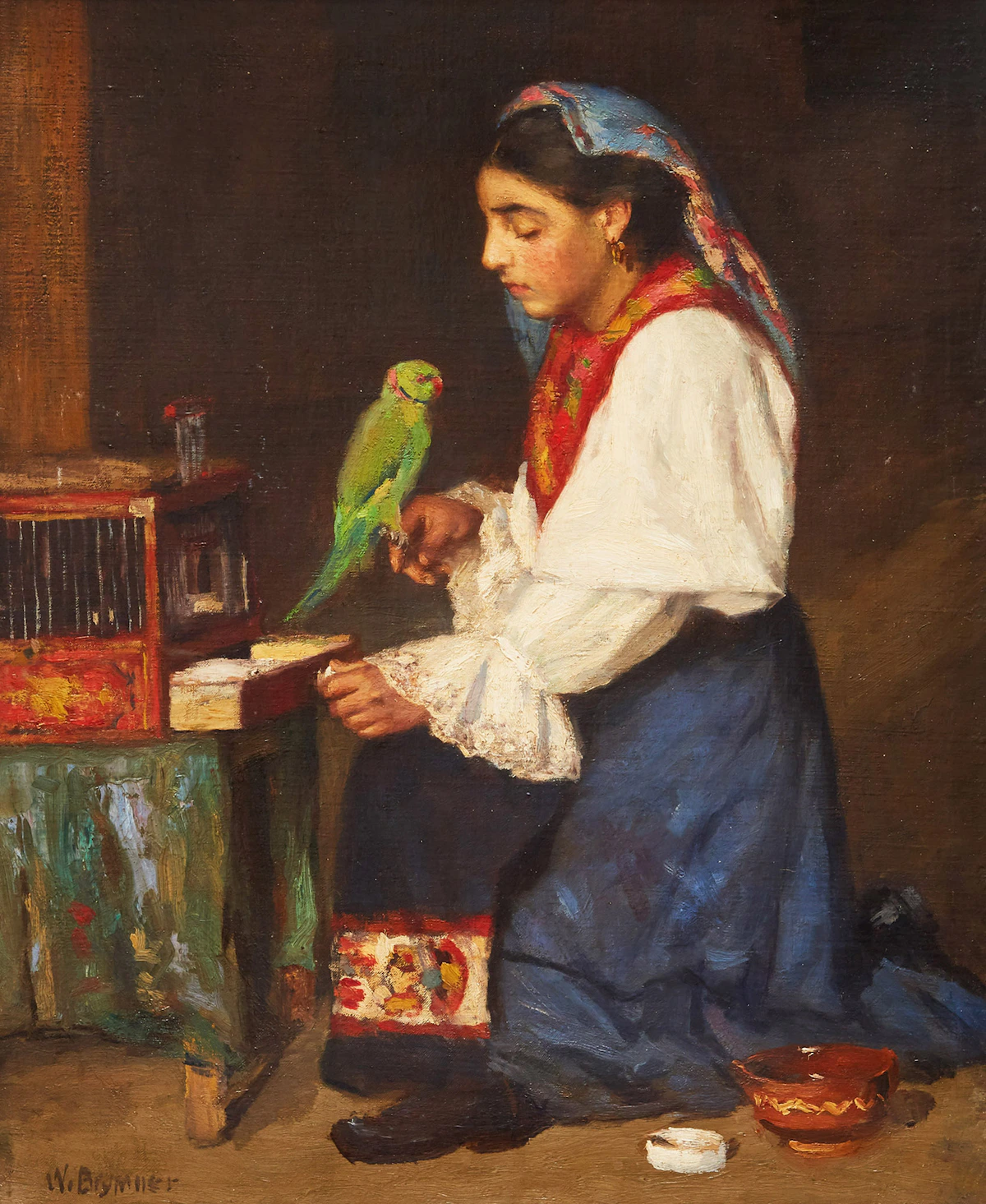 William Brymner, Woman with Parrot, oil on canvas