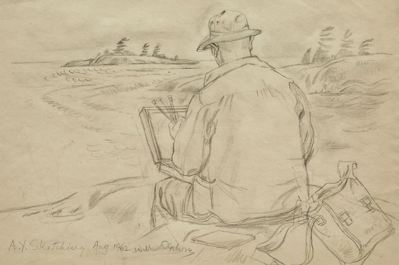 William Abernethy Ogilvie, A.Y. Jackson Sketching, graphite drawing