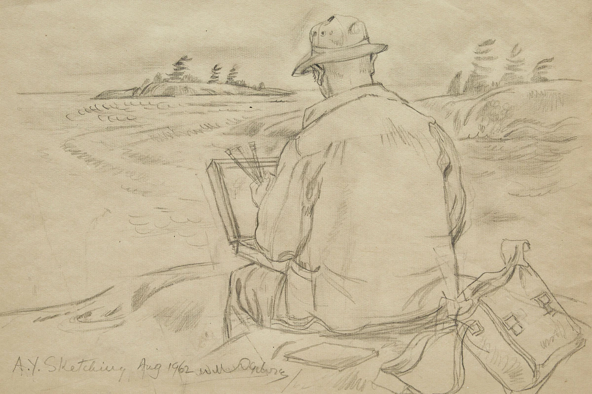 William Abernethy Ogilvie, A.Y. Jackson Sketching, graphite drawing, 1962
