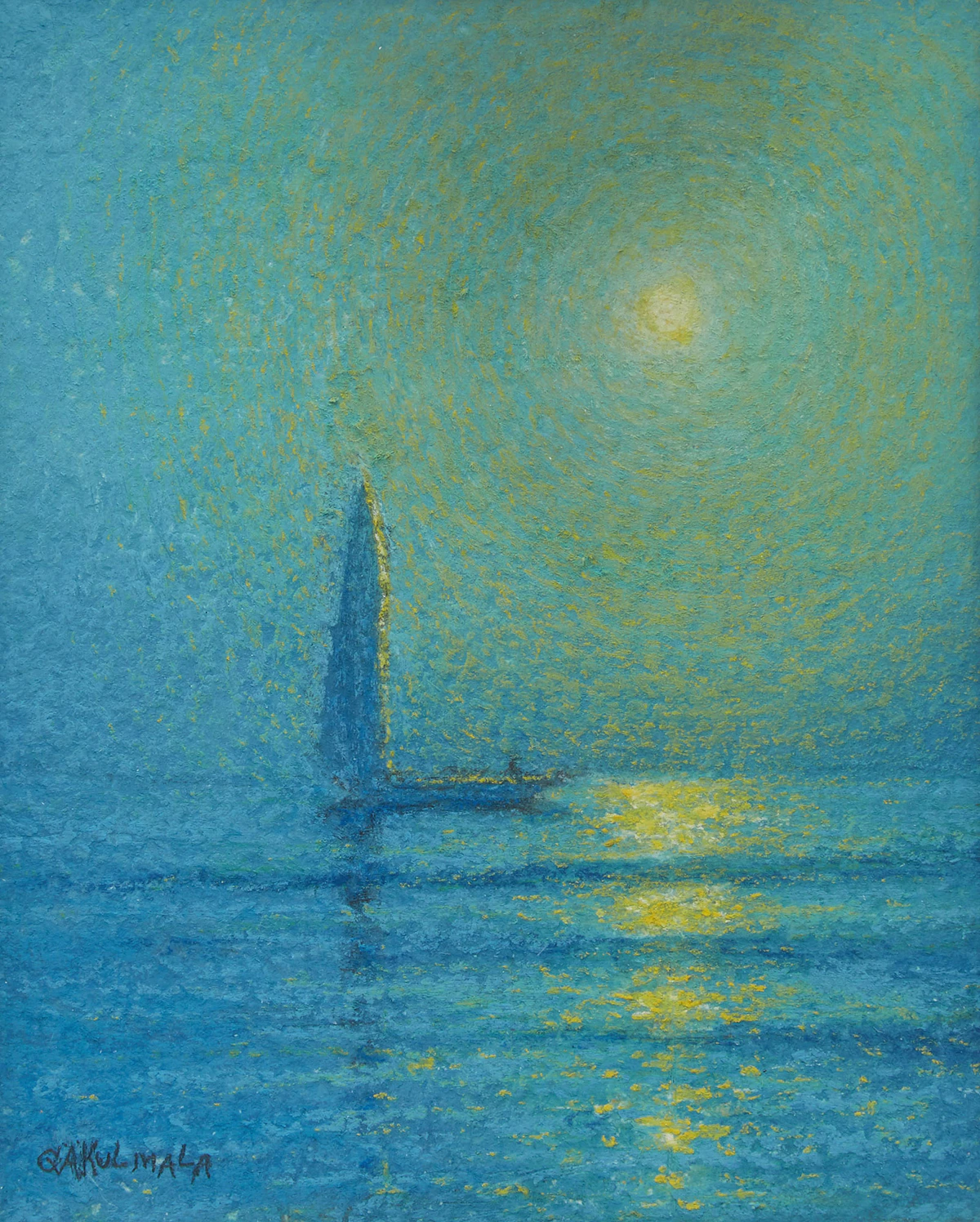 George Arthur Kulmala, Sunset with Sailboat, pastel