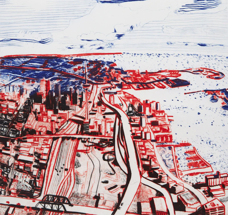 John Hartman, Toronto, drypoint etching in colours