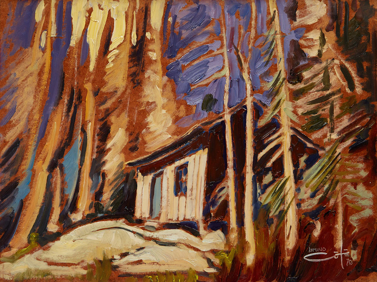 Bruno Côté, Shack sur Saguenay , oil on board, 1970