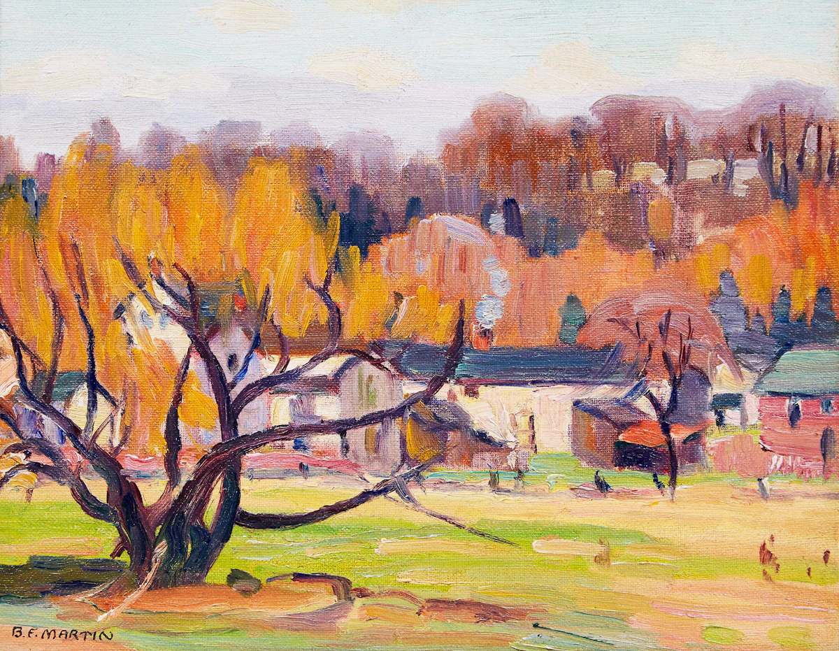 Bernice Fenwick Martin, Autumn Village Study, oil on canvas board