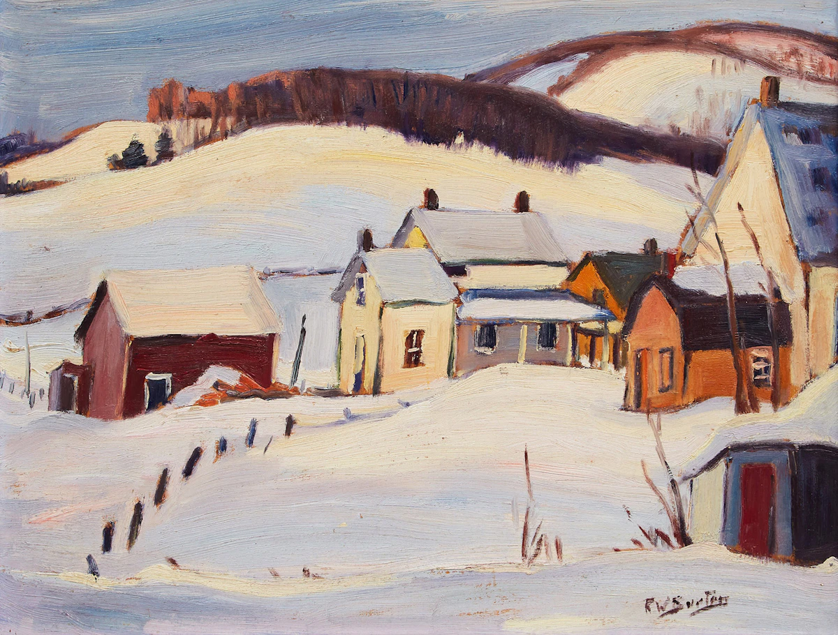 Ralph Wallace Burton, Quebec Village, Rupert, oil on board, 1959