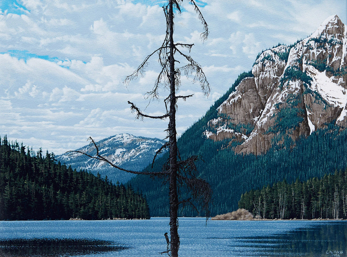E. Robert Ross, Mt. Schoen, Schoen Lake Provincial Park, Vancouver Island, B.C., acrylic on board, 1982