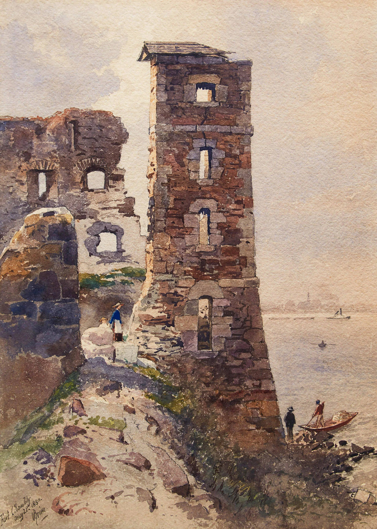 Lucius Richard O'Brien, Fort Chambly, watercolour on paper mounted to card