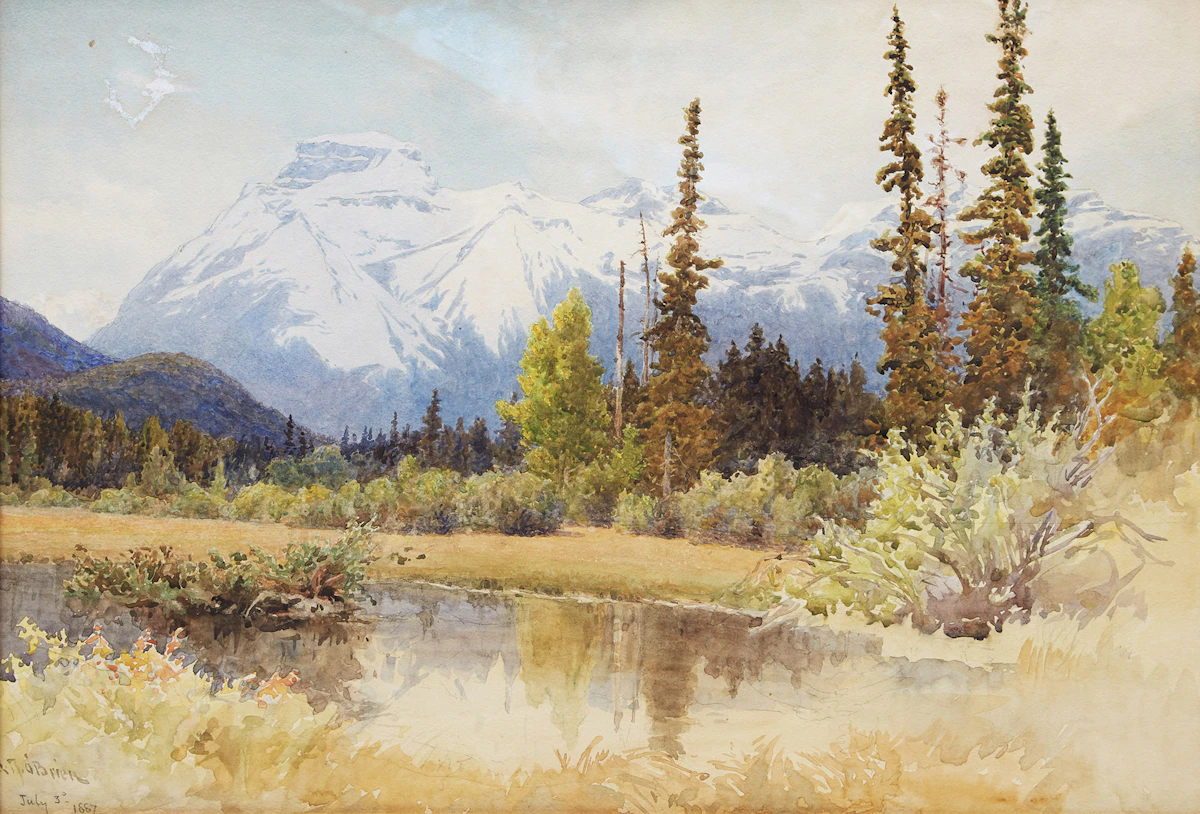 Lucius Richard O'Brien, Summer in the Canadian Rockies, watercolour on paper mounted to paper, 1887