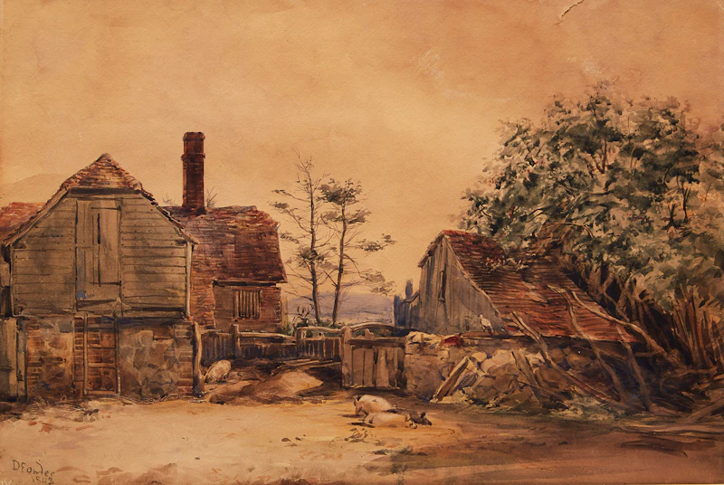 Daniel Fowler, Farm Scene, watercolour