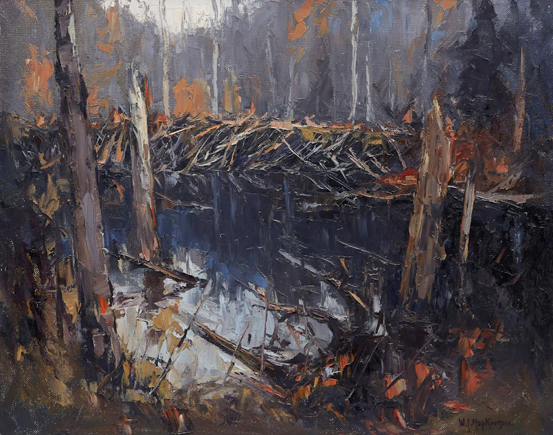 William John Hopkinson, Old Beaver Dam, Kenissis Lake, Haliburton, Ont, oil on board