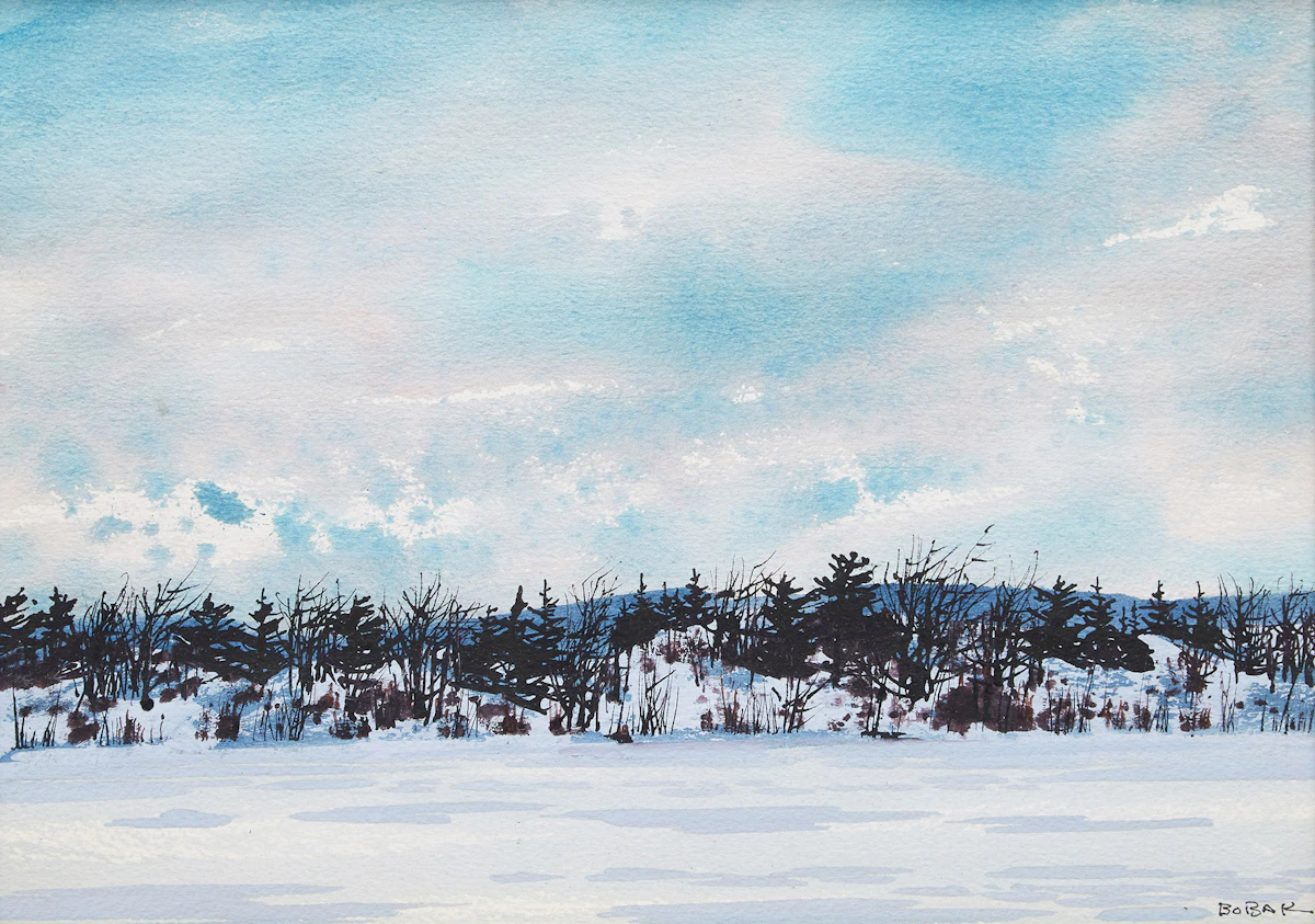 Bruno Joseph Bobak, Untitled (Winter), watercolour and ink