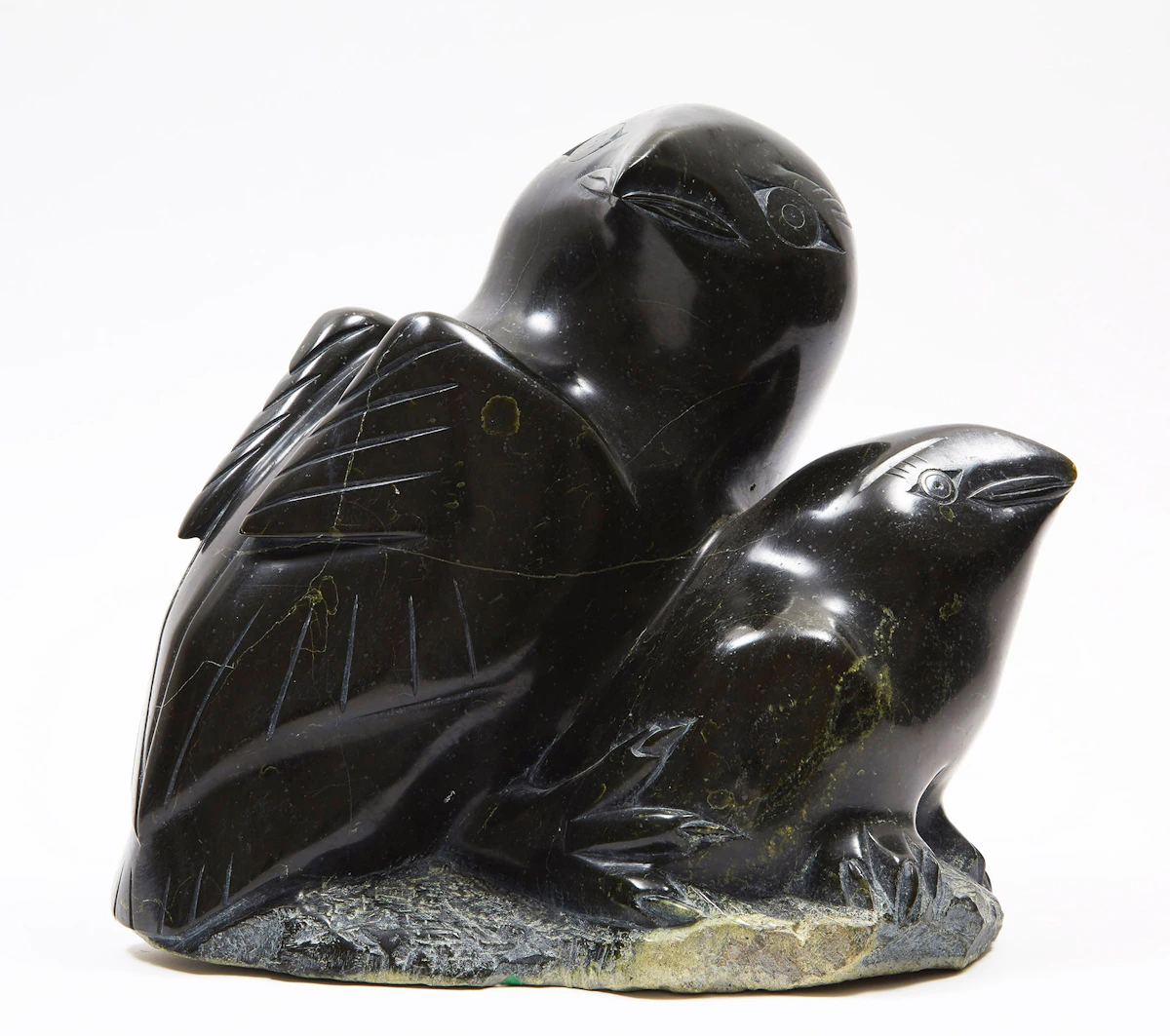 Kumakuluk Saggiak, Mother Owl and Young, stone