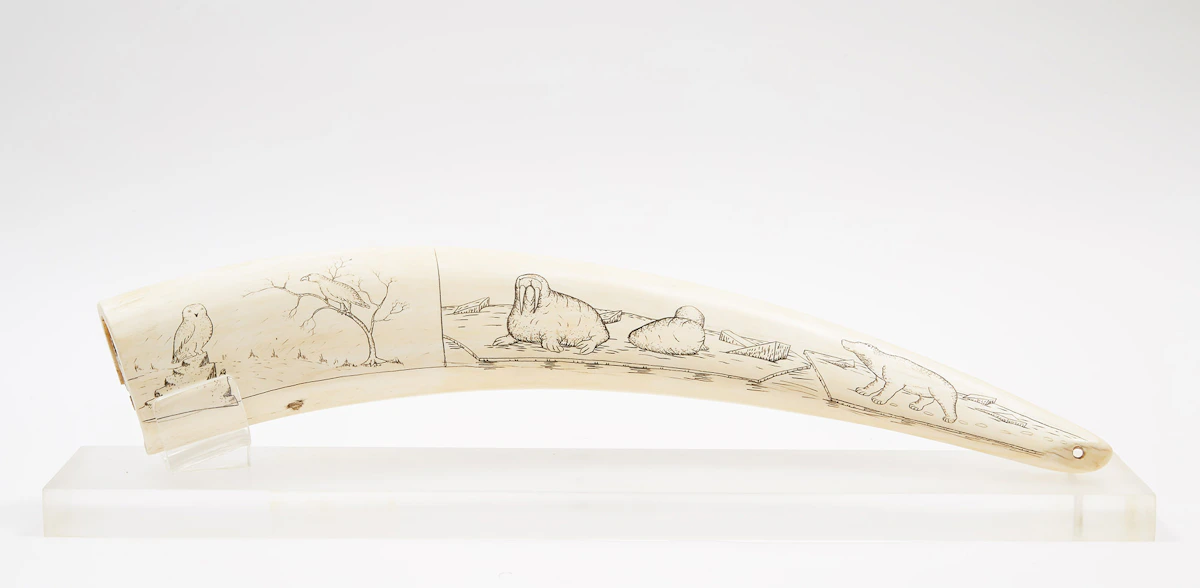Unidentified Inuit Artist, Arctic Scenes, ivory incised tusk