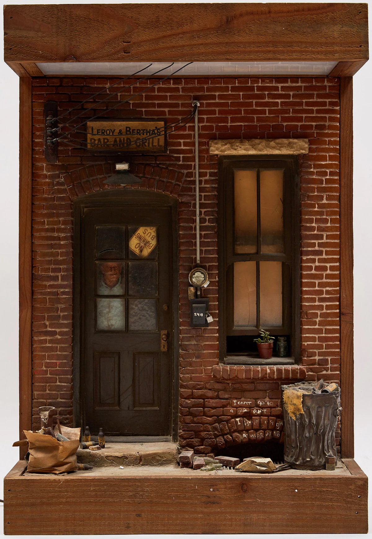 Michael Garman, Door Window (Leroy and Bertha’s Bar and Grill, Spence’s Alley City-scapes Series), mixed media sculpture