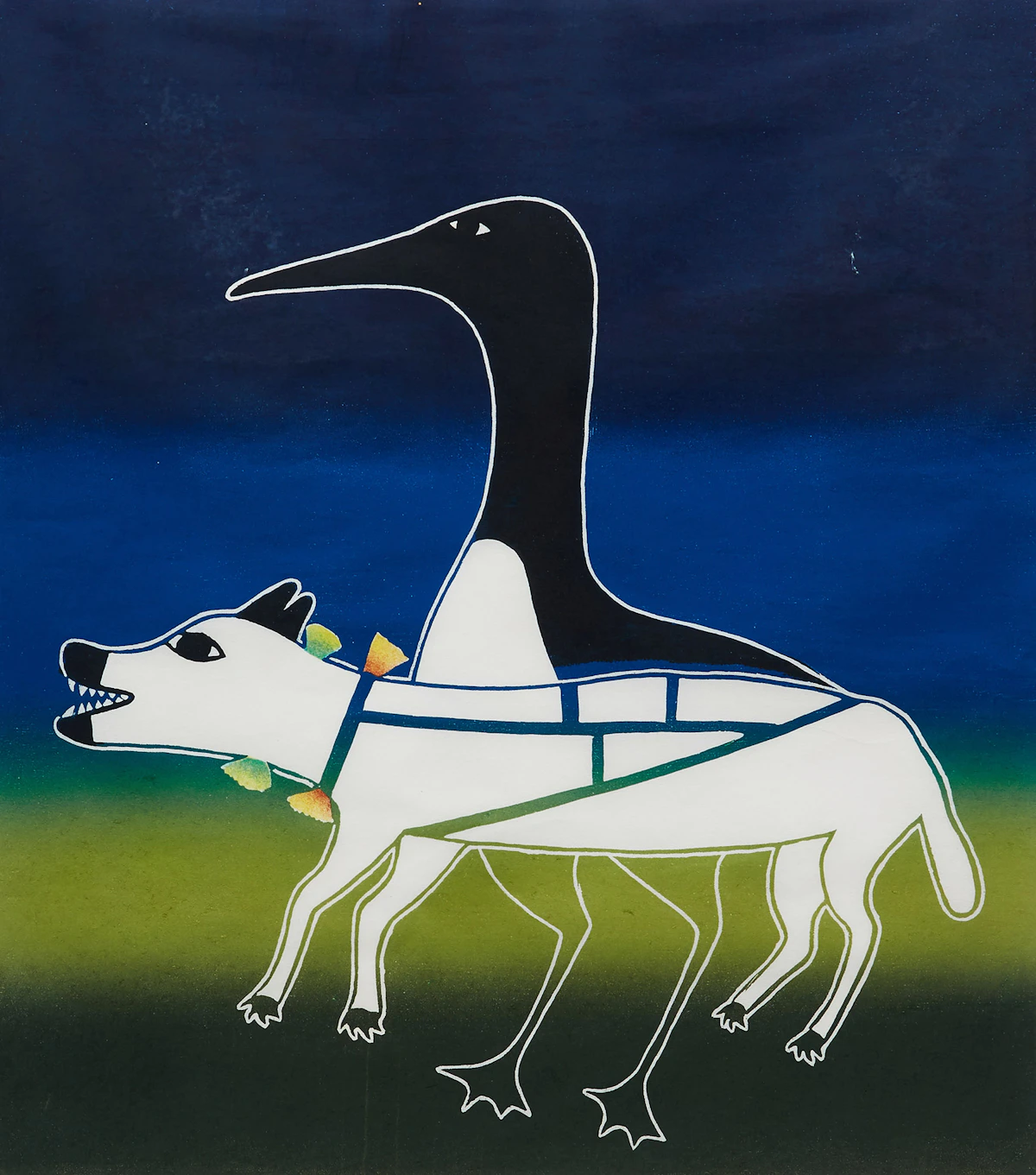 Pudlo Pudlat, Spirits in the Arctic Night , stonecut, 1989
