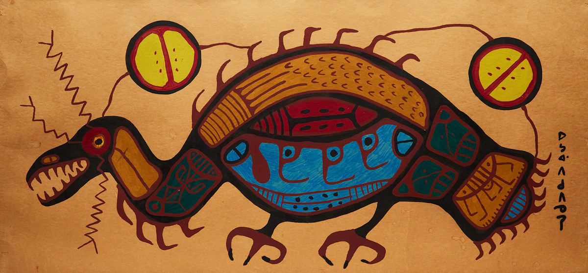 Norval Morrisseau, Thunderbird , acrylic on kraft board, circa 1960