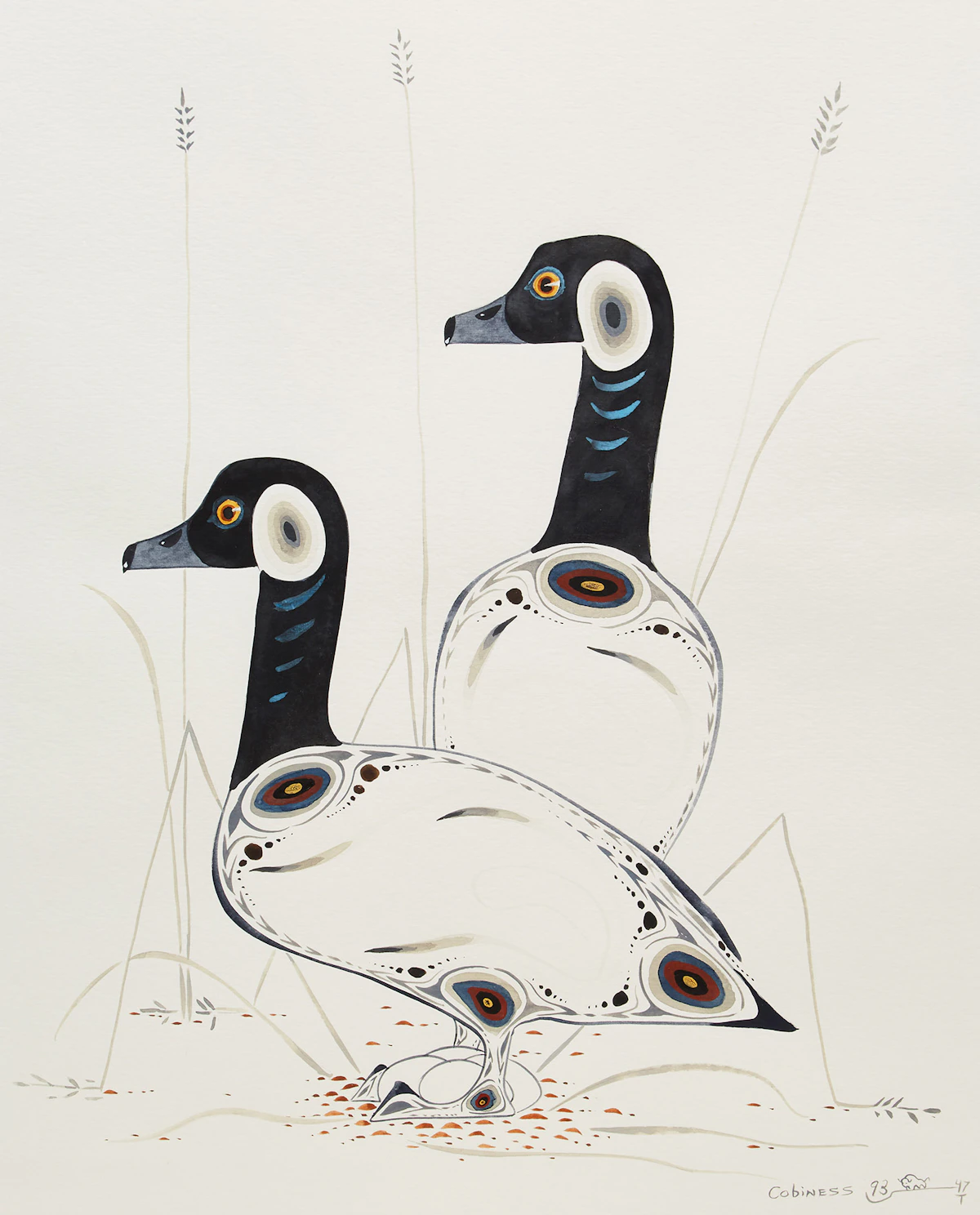 Eddy Cobiness, Canada Geese Nesting, watercolour, 1993