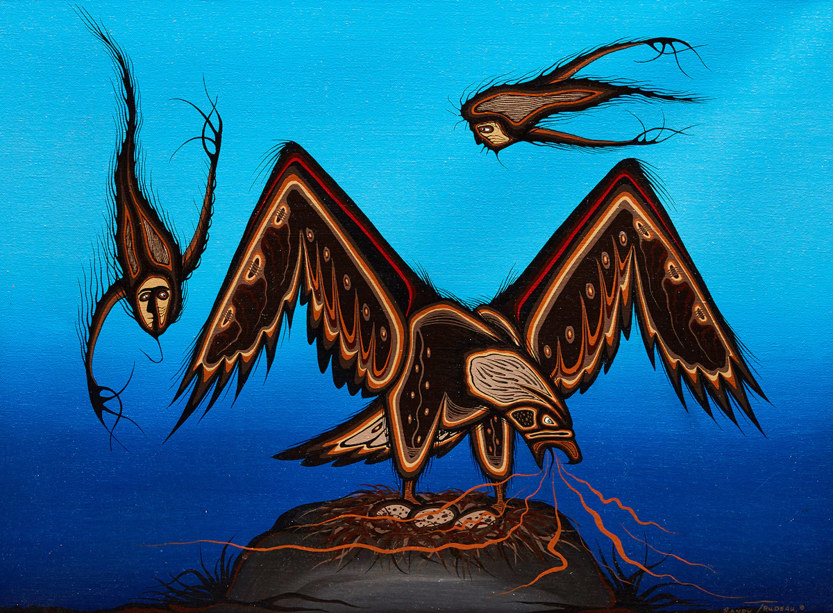 Randy Trudeau, Eagle and Spirits, acrylic on canvas