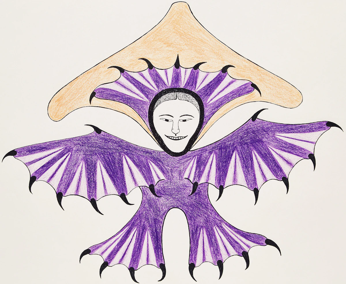 Kenojuak Ashevak, Spirit, crayon and ink drawing
