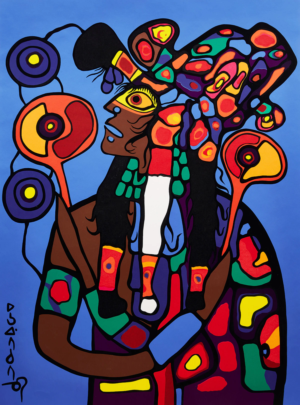 Norval Morrisseau, Self Portrait of the Artist - Astral Projection, colour serigraph, 1977