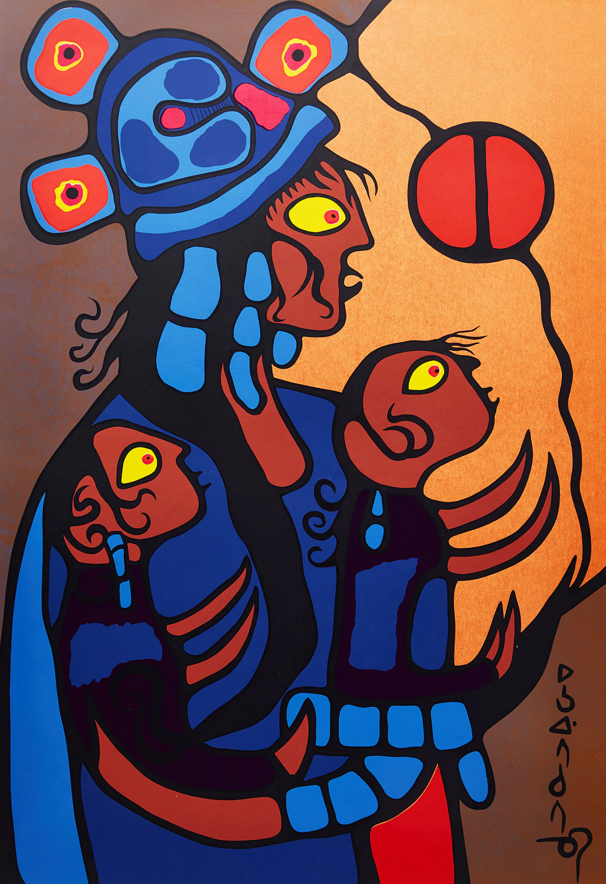 Norval Morrisseau, Artist’s Spiritual Wife and Children, colour serigraph, 1977