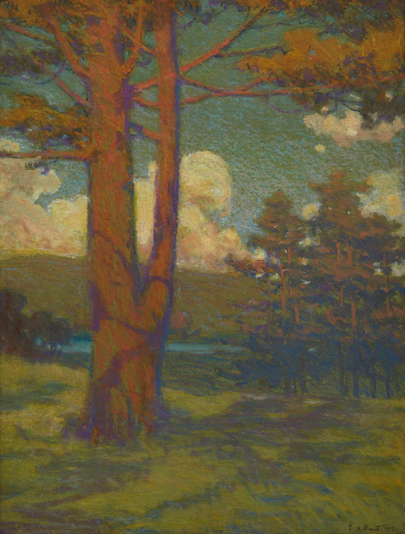 George Agnew Reid, Across the Valley, oil pastel on paperboard
