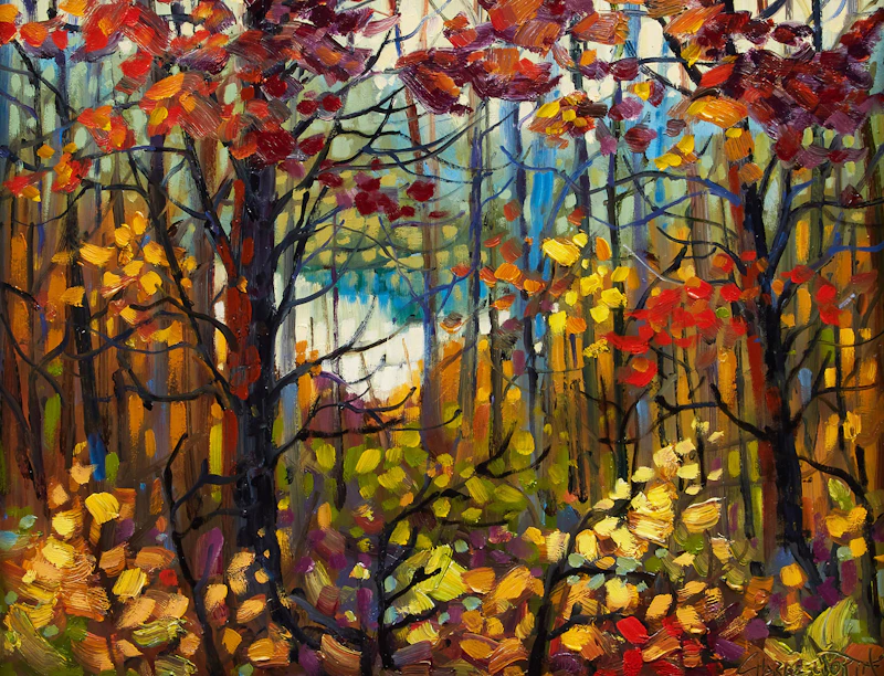 Rod Charlesworth, Eastern Townships, Autumn Thicket, oil on board