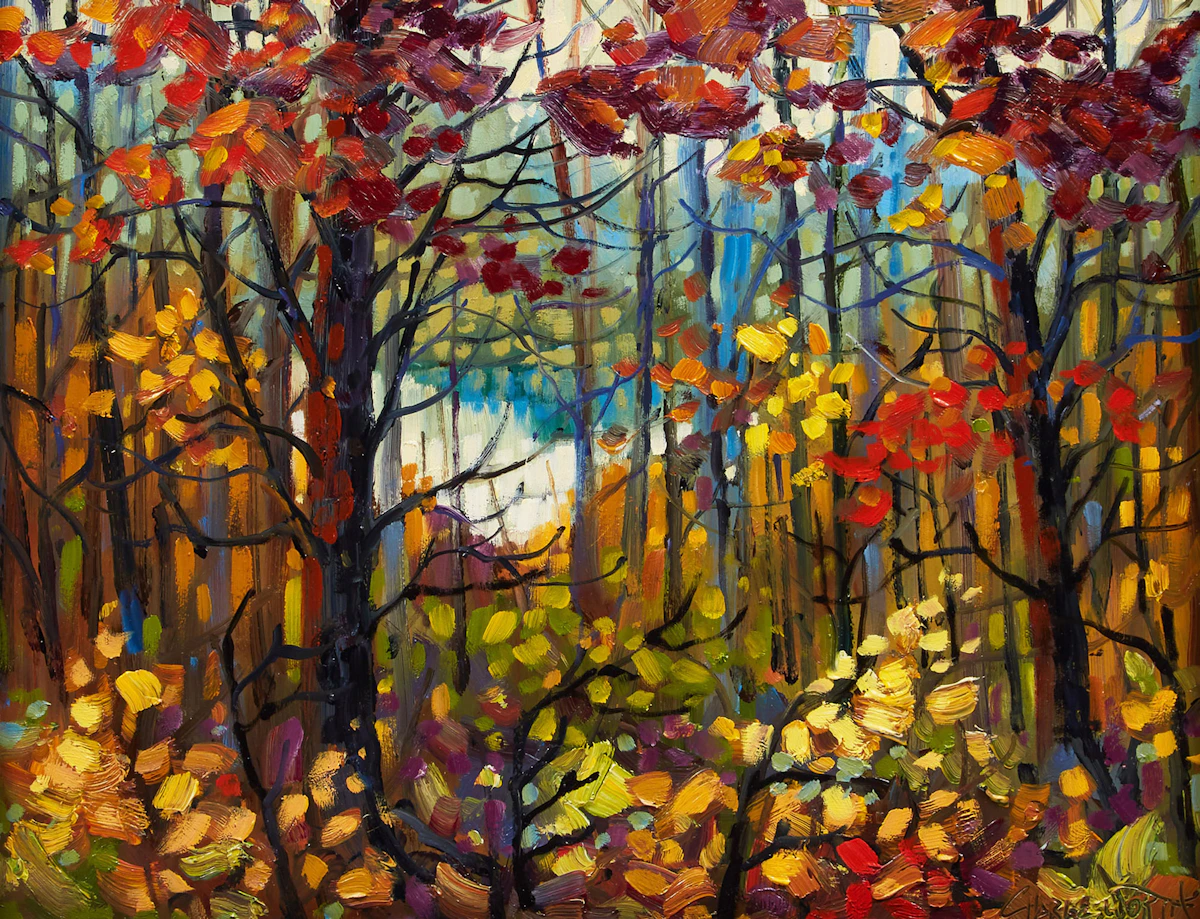 Rod Charlesworth, Eastern Townships, Autumn Thicket, oil on board