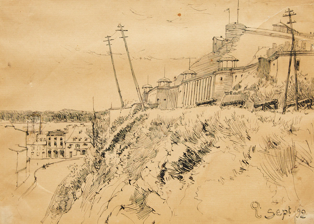 Charles Macdonald Manly, Quebec Citadel; Grand Battery; Almeda Covell, two pen and inks; one graphite, 1877 and 1892