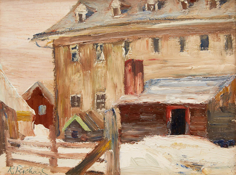 René Richard, Scène de Baie-St-Paul, oil on board