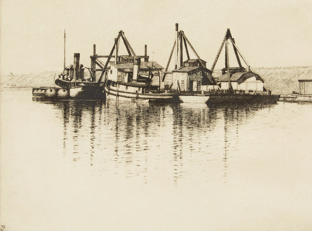 Frederick Bourchier Taylor, Tug Boats, etching