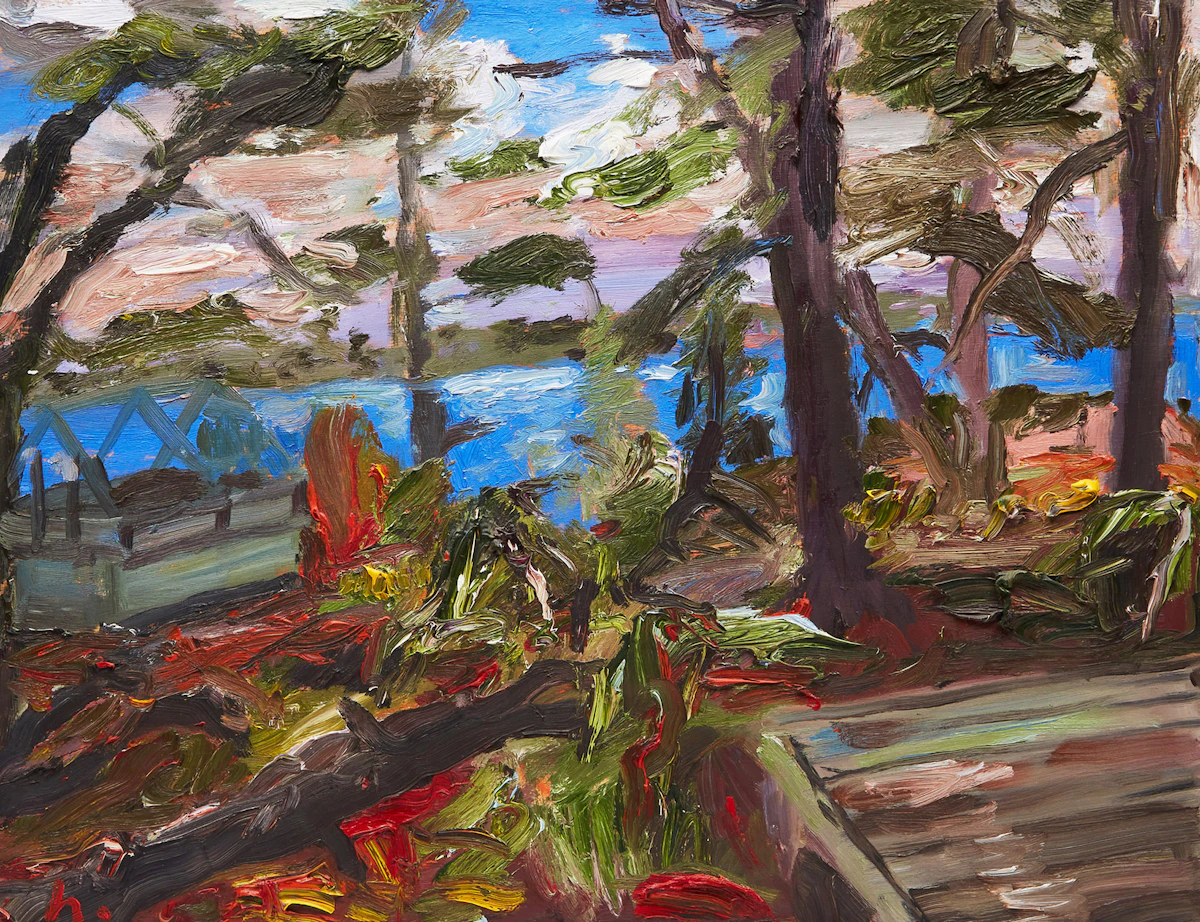 John Hartman, View of Kenerick Bay from Catherine Island, oil on board, 1993