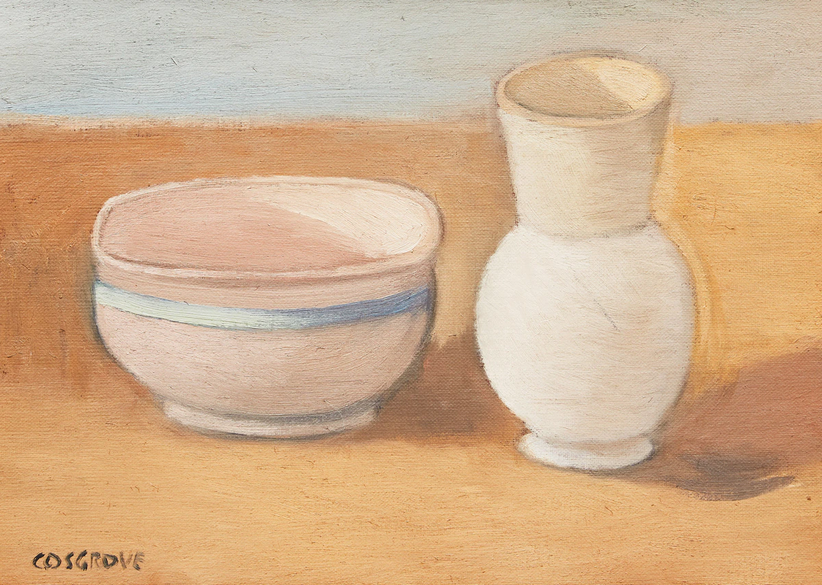 Stanley Morel Cosgrove, Still Life with Jug and Bowl, oil on canvas board, 1965