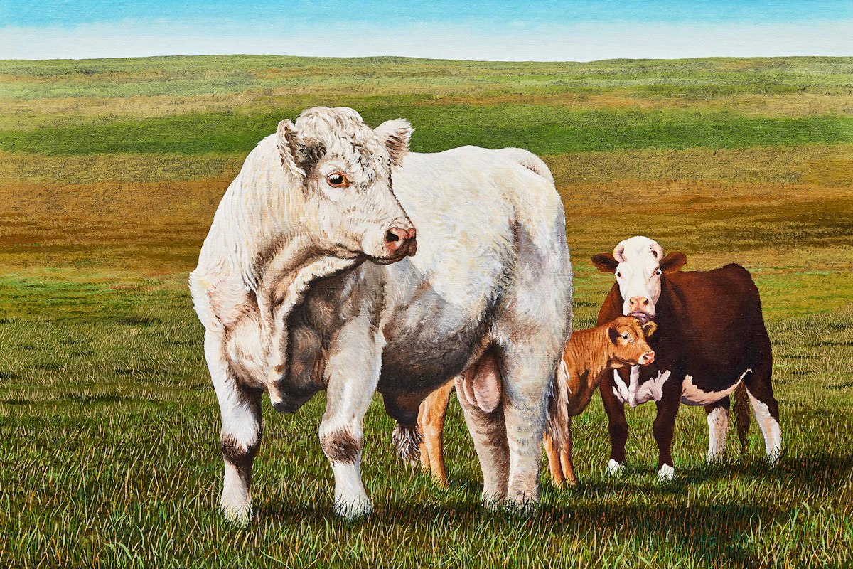 Joe Fafard, On the Move, oil on canvas board, 1983
