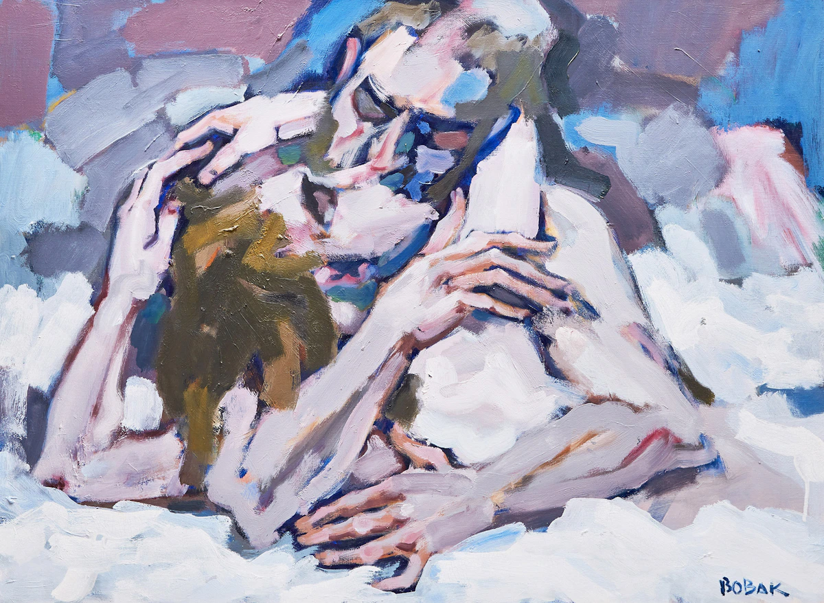 Bruno Joseph Bobak, Tender Embrace, oil on canvas