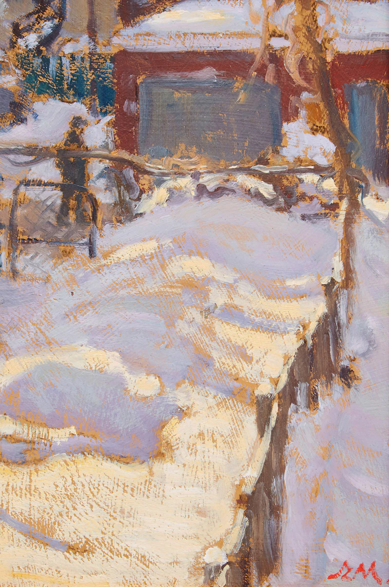 Richard Montpetit, Derrière la maison, oil on board