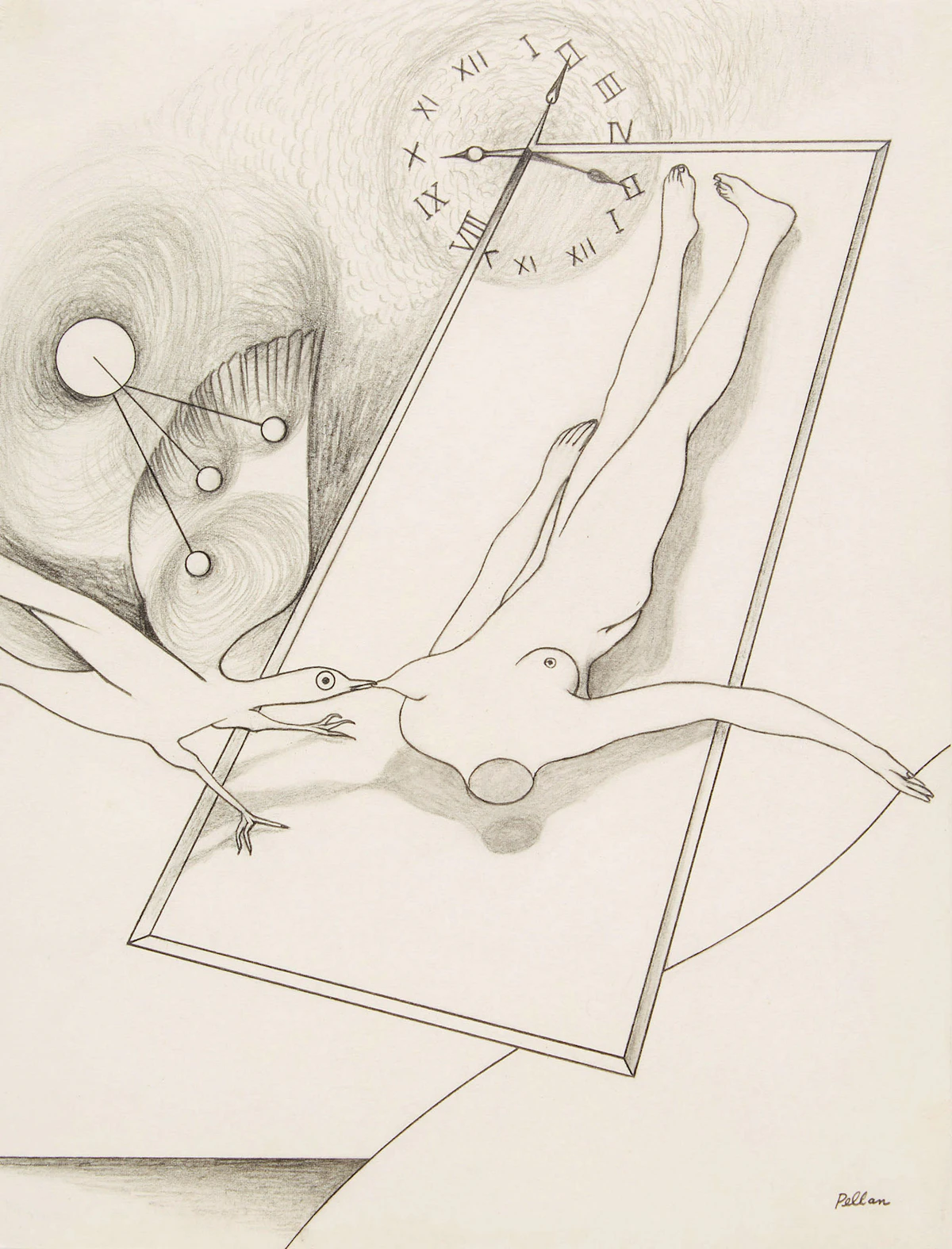 Alfred Pellan, Bird and Female, pencil
