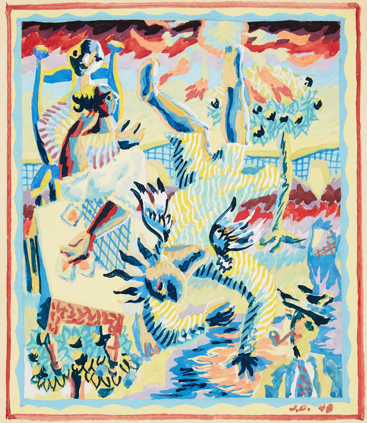 Jean-Philippe Dallaire, La chute d’Icare, gouache on paper, 1948