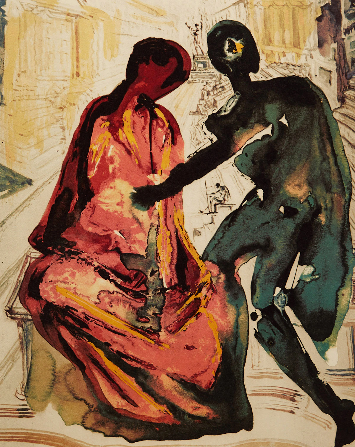 Salvador Dalí, Les Amoureux: Anthony and Cleopatra, Lancelot and Guinevere and The Garden of Eden (F.79-7), three colour offset-lithographs, 1978-79