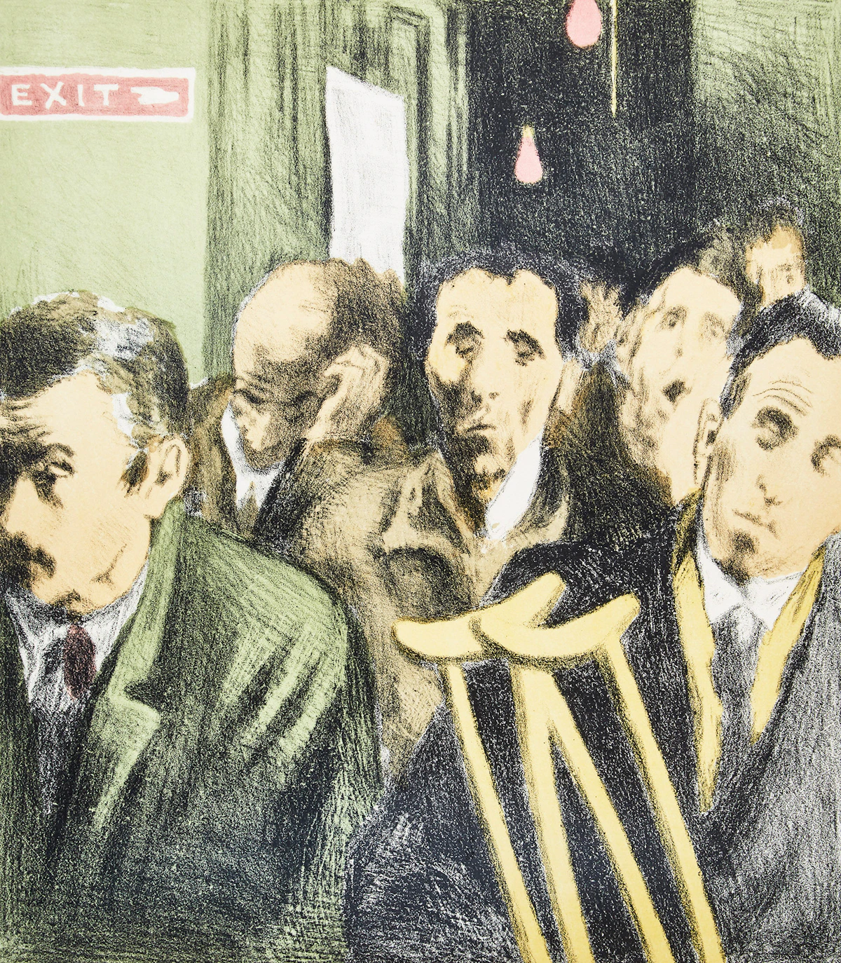 Raphael  Soyer, Crowd (Subway Entrance) (from Memories), colour lithograph, 1969