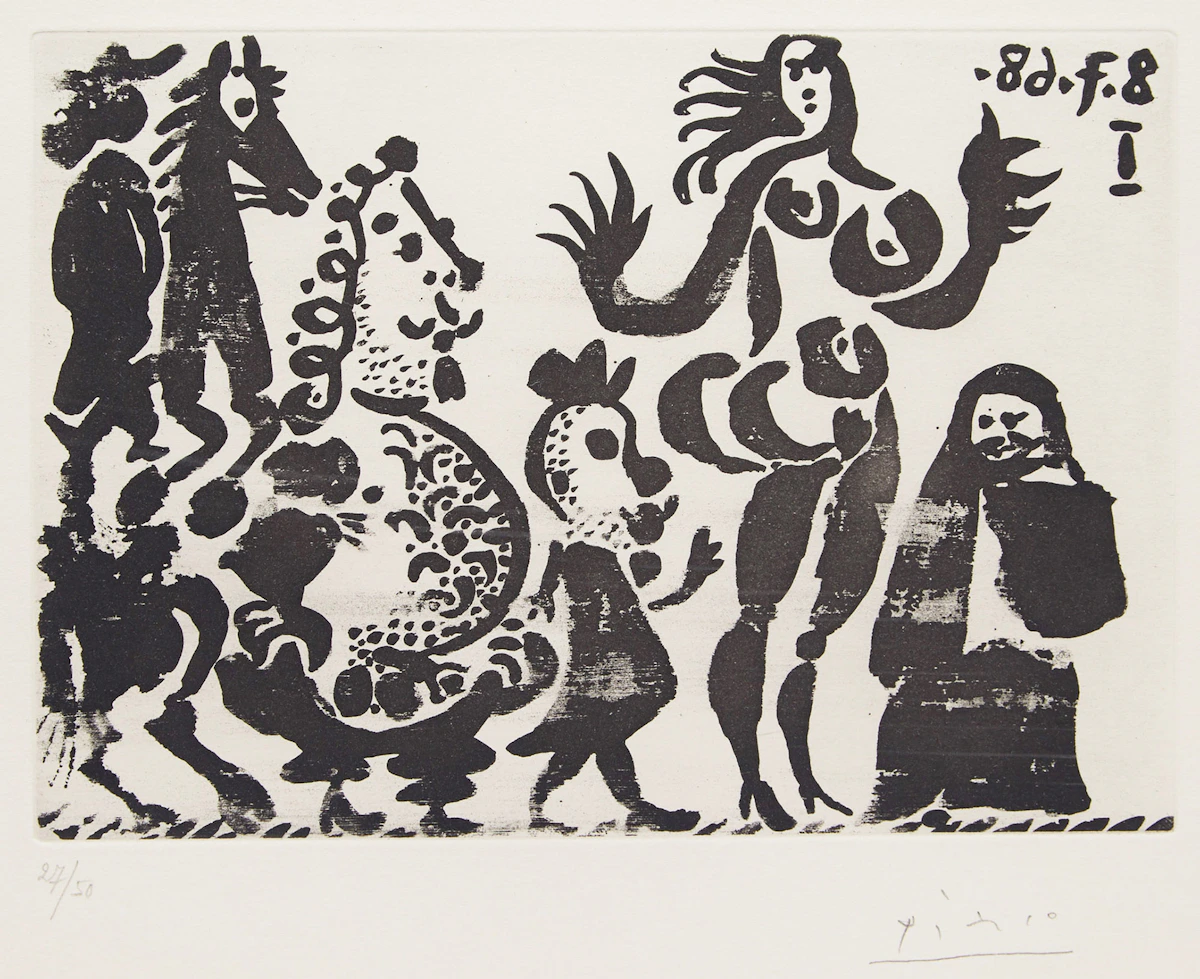 Pablo Picasso, Célestine, Maja et grotesques (from La Série 347) (Bloch 1682; Baer 1698), aquatint, 1968