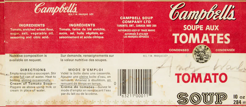 Autographed Campbell’s Tomato Soup Can Label by Andy Warhol